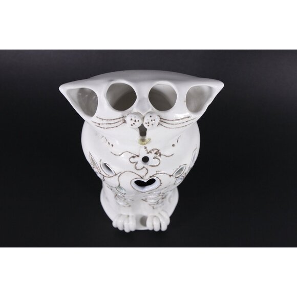 Ceramic cat tealight cover, kitty lantern, vintage cat lady home decor - Picture 6 of 10